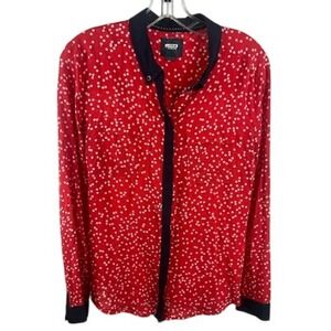 Maeve Antropologie Blouse‎ Women's Size 6 Red White Polka Dot Button